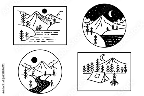Collection Adventure Badges logo Camping mountain explorer Hand drawn expeditions outdoor