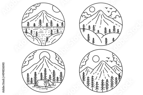Collection Adventure Badges logo Camping mountain explorer Hand drawn expeditions outdoor