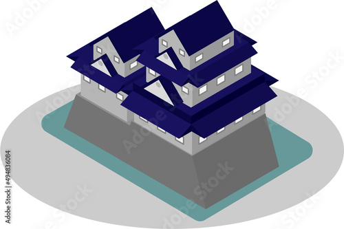 アイソメトリックなお堀のある日本のお城