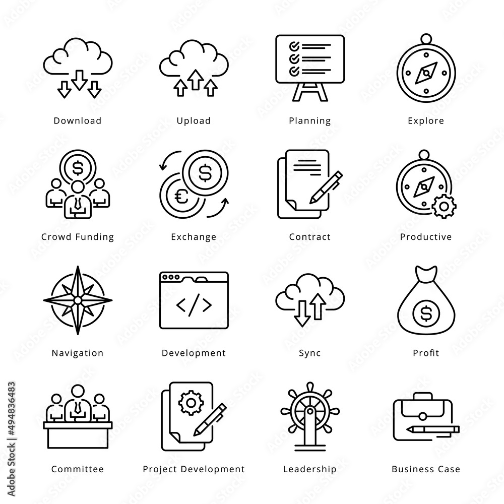 Smart Business Outline Icons - Stroked, Vectors - obrazy, fototapety, plakaty 