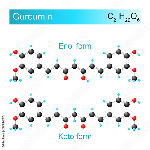 Curcumin chemical formula. Enol and Keto form.