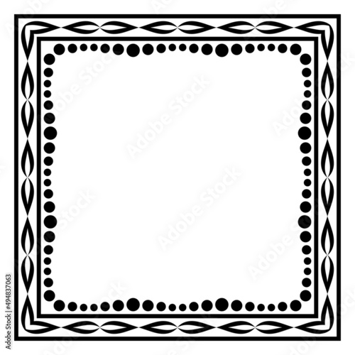 Border frame square pattern. Islamic, indian, greek motifs. Geometric frames in black color isolated on white background