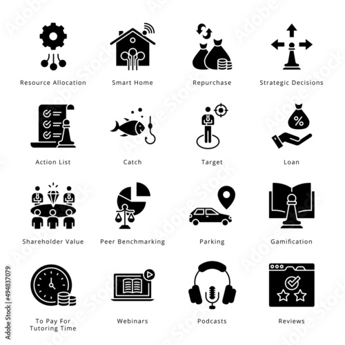 Smart Business Glyph Icons - Solid, Vectors;