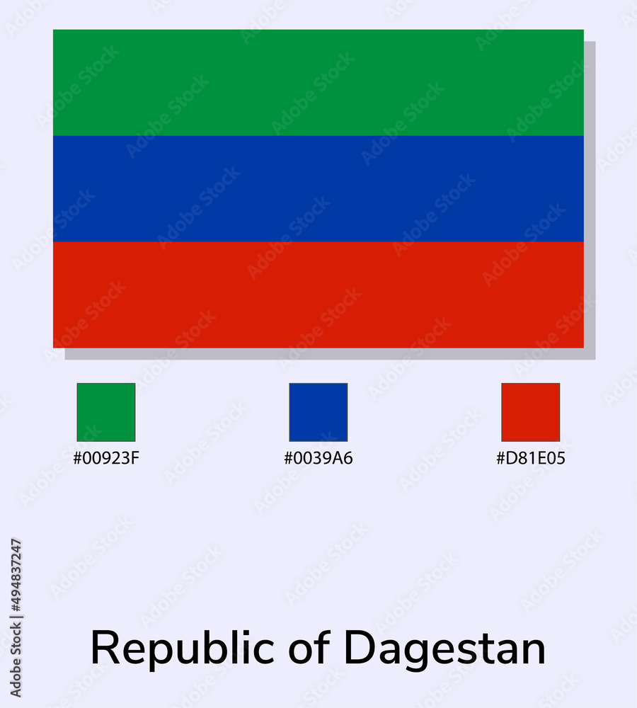 Vector Illustration of Republic of Dagestan flag isolated on light blue background. Illustration Republic of Dagestan flag with Color Codes. As close as possible to the original. vector eps10.
