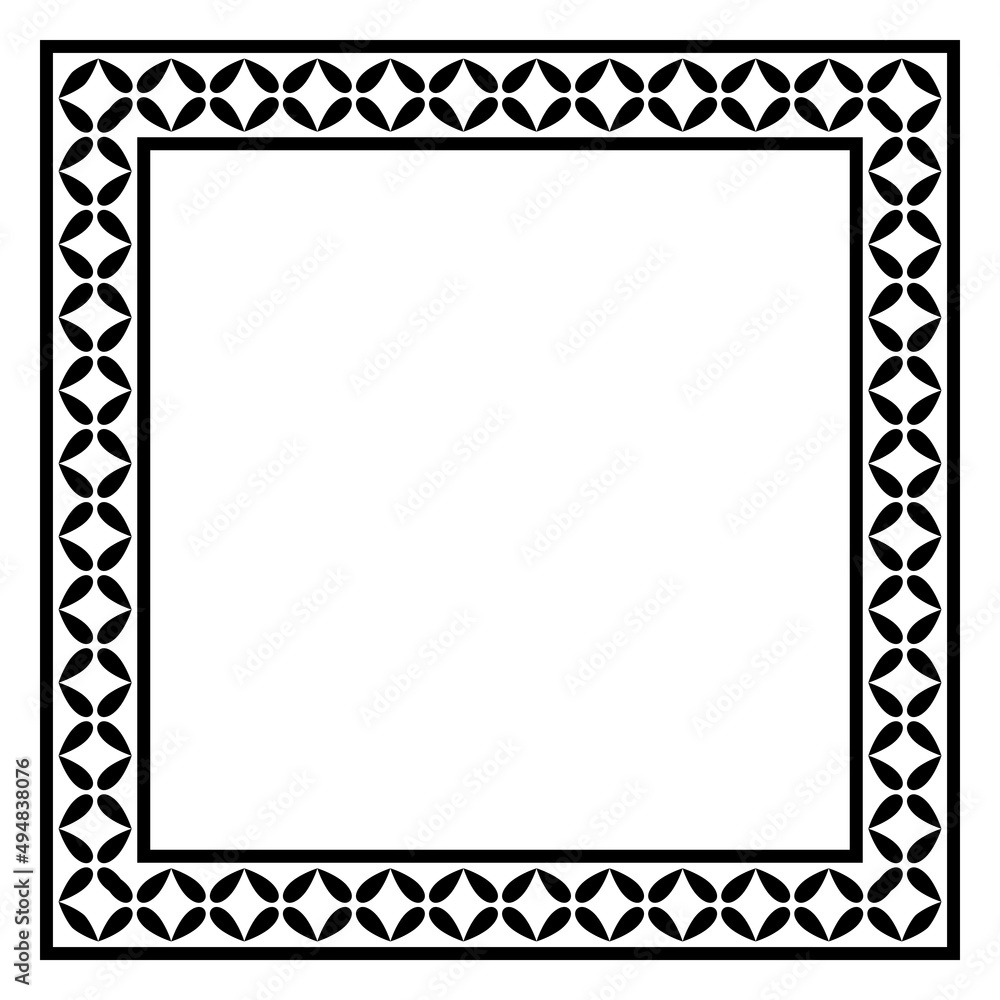 Border frame square pattern. Islamic, indian, greek motifs. Geometric frames in black color isolated on white background