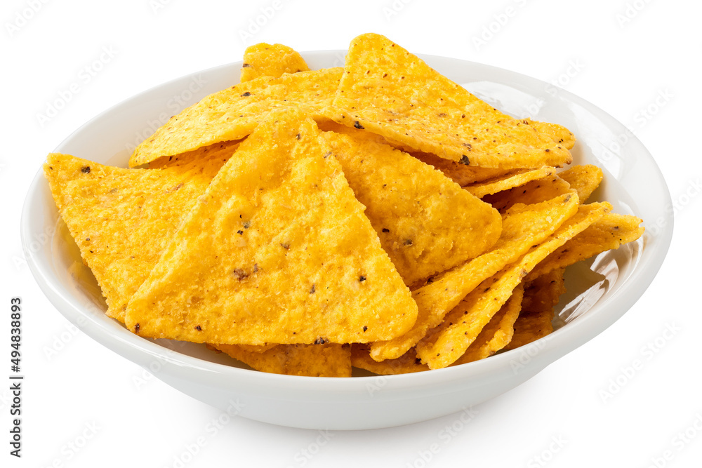 Tortilla chips in a white bowl. Tortilla chips in a white bowl.