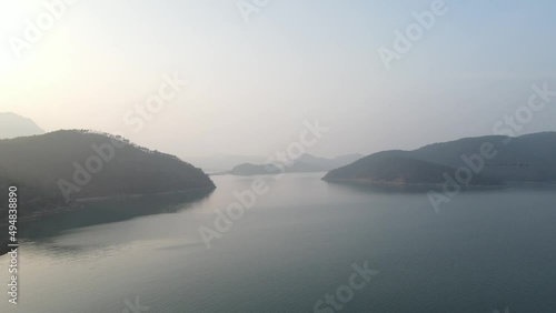 Incredible aerial shot of mountains and lakes in Goheung, South Korea photo