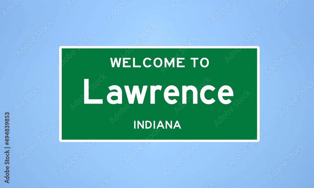 Lawrence, Indiana city limit sign. Town sign from the USA.