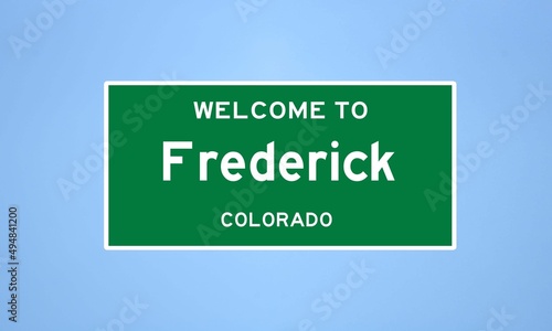 Frederick, Colorado city limit sign. Town sign from the USA. photo