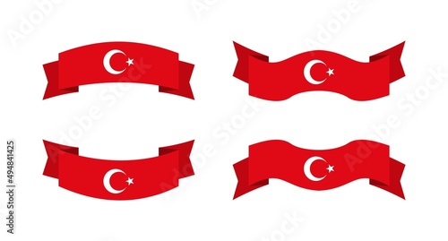 illustration of a turkey flag with a ribbon style. turkey flag vector set.