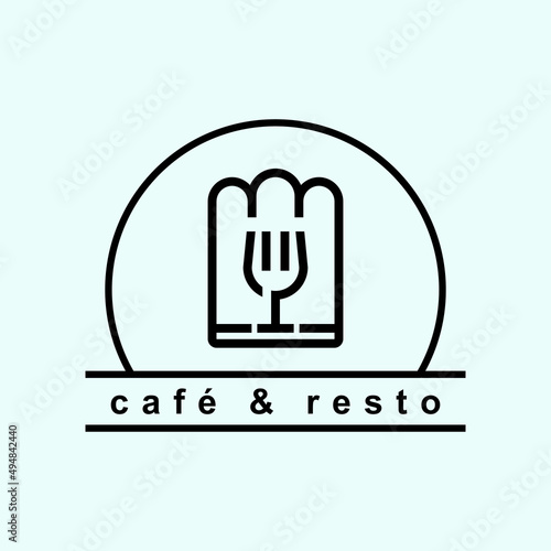 Restaurant logo in line style, with chef hat, fork, and glass icon