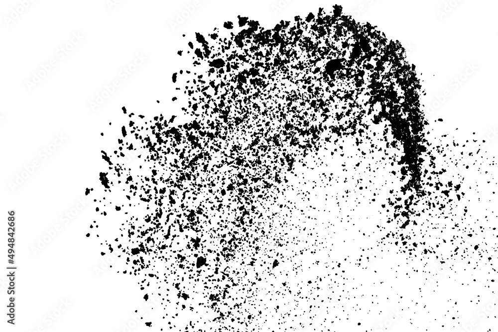 Obraz premium Black grainy texture isolated on white background. Dust overlay. Dark noise granules. Digitally generated image. Vector design elements. Illustration, Eps 10.