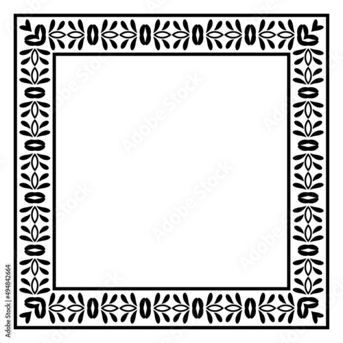 Border frame square pattern. Islamic, indian, greek motifs. Geometric frames in black color isolated on white background
