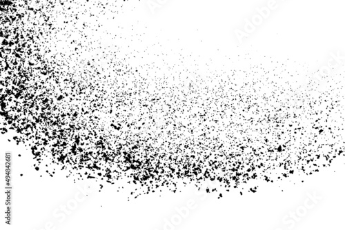 Black grainy texture isolated on white background. Dust overlay. Dark noise granules. Digitally generated image. Vector design elements. Illustration, Eps 10.