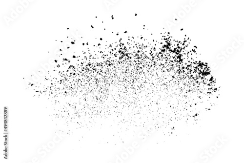 Black grainy texture isolated on white background. Dust overlay. Dark noise granules. Digitally generated image. Vector design elements. Illustration, Eps 10.