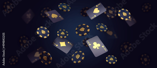 Tableau sur toile casino cards and chips gold motions poker balckjack baccarat 3d render 3d render
