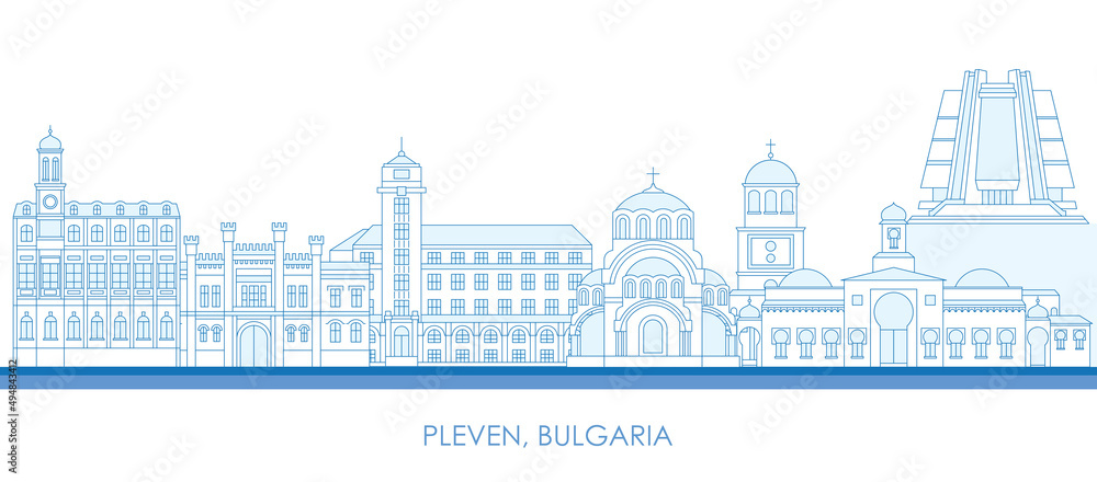Outline Skyline panorama of city of Pleven, Bulgaria - vector illustration