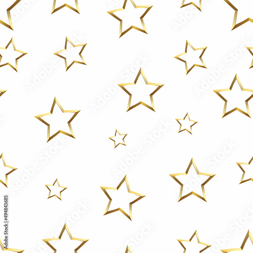 Glossy gold star seamless background on white background