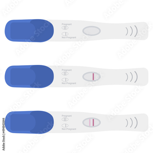 Pregnancy test on white background. Vector set illustration. Positive and negative results. 