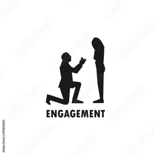Man proposing woman black vector silhouette illustration.