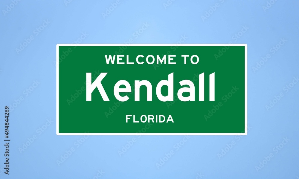 Kendall, Florida city limit sign. Town sign from the USA. Kendall, Florida city limit sign. Town sign from the USA.