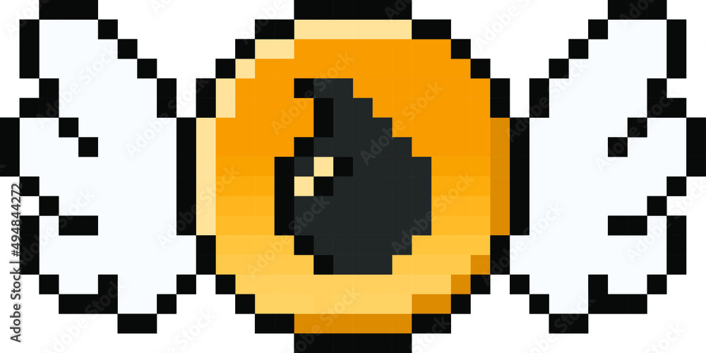 Pixel oil coin with wings - isolated, vector Pixel oil coin with wings - isolated, vector