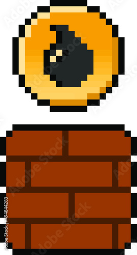 Pixel oil coin from gaming block - isolated, vector