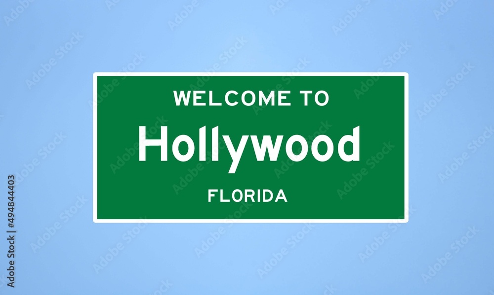 Hollywood, Florida city limit sign. Town sign from the USA.