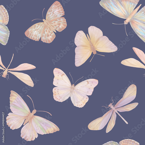 Delicate watercolor butterflies for design. Seamless botanical pattern. Abstract pattern of butterflies on colored paper for print  textile  wallpaper  scrapbooking