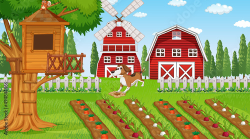 Set of different domestic animals in farm