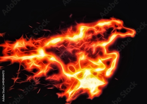 暗闇を駆ける火の馬のイラスト