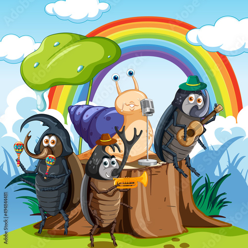 Fantasy forest with cartoon insects