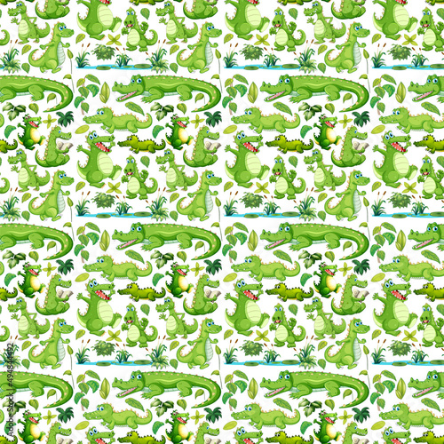 Seamless background with green crocodiles
