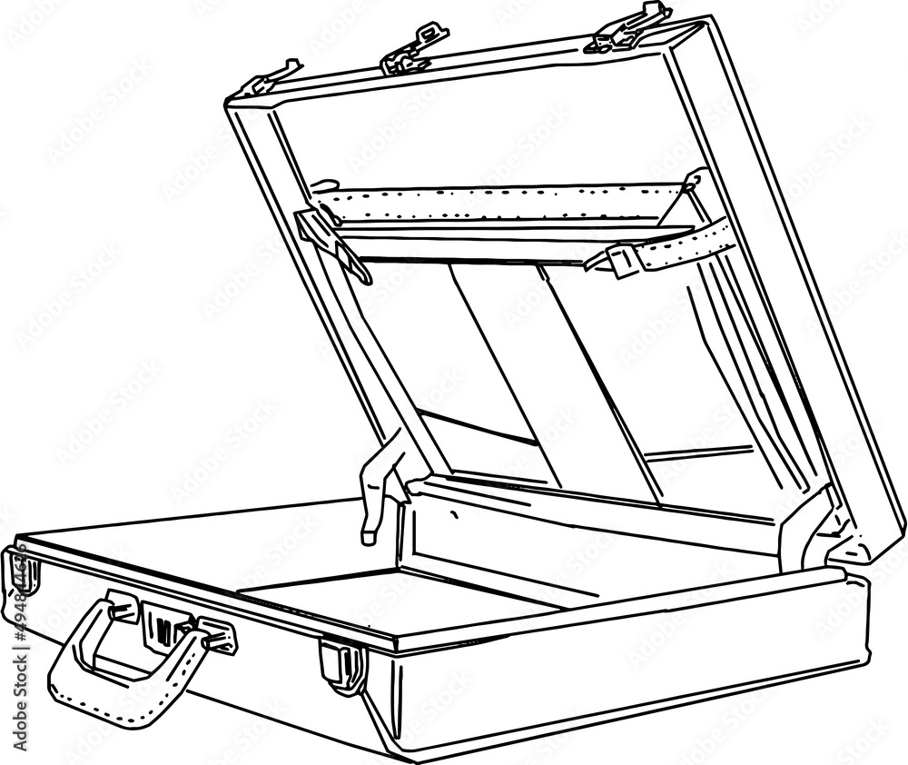 outline sketch drawing vector of open suitcase, line art illustration