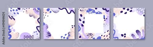 Abstract backgrounds set. Square-shaped cards with minimalistic geometric fra...