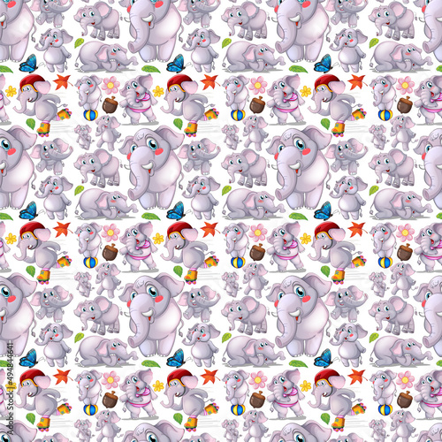 Seamless background with gray elephants