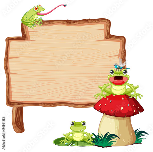 Blank wooden signboard with frogs