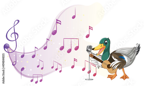 The duck play guitar, ukulele with music note