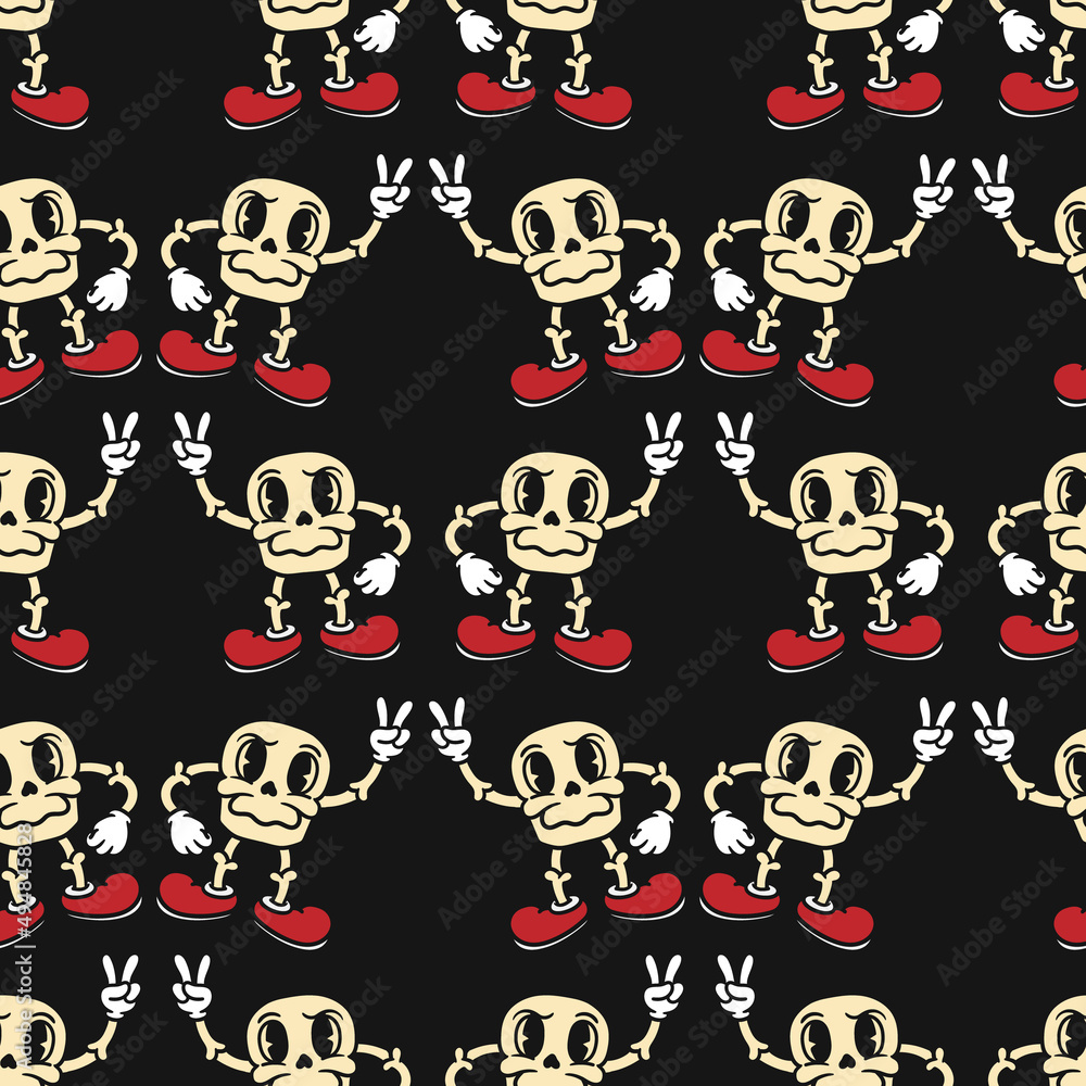 seamless skull mascot character on black background