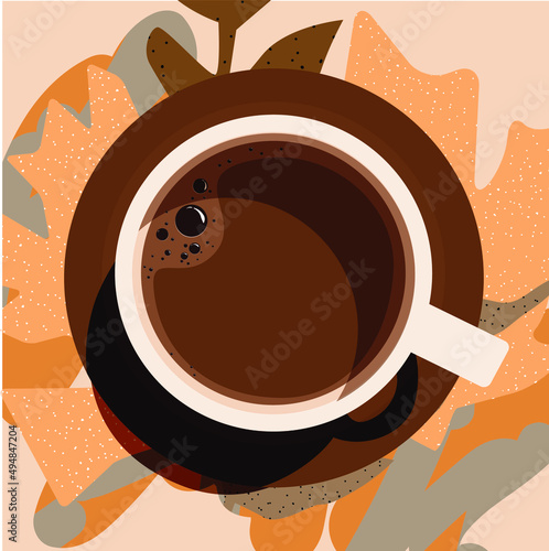 Vector Illustration Cup of Fresh Coffeeor coffee bean Flat Style. Decorative Design for Cafeteria, Posters, Banners, Cards photo