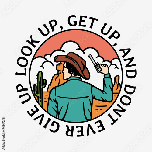 illustration of a cowboy taking up arms in the middle of the desert