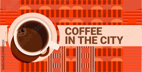 Vector Illustration Cup of Fresh Coffeeor coffee bean Flat Style. Decorative Design for Cafeteria, Posters, Banners, Cards