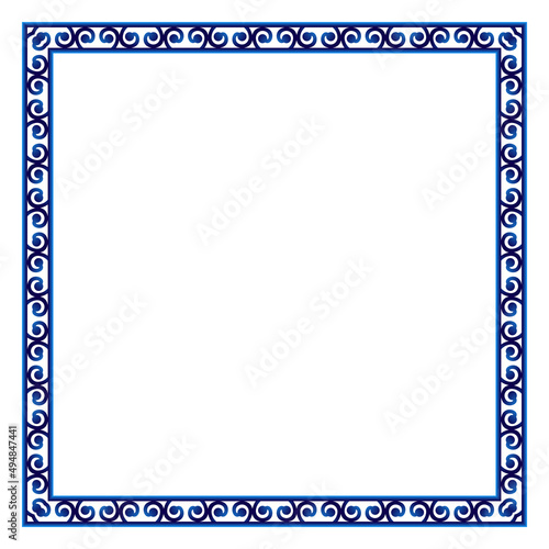 Border frame ceramic tile pattern. Islamic, indian, arabic motifs. Damask border square pattern. Porcelain ethnic bohemian background