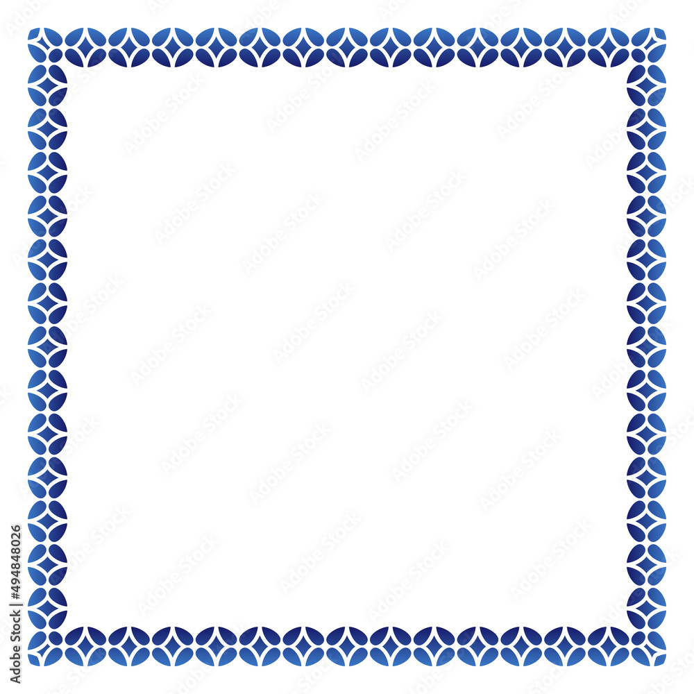 Border frame ceramic tile pattern. Islamic, indian, arabic motifs. Damask border square pattern. Porcelain ethnic bohemian background