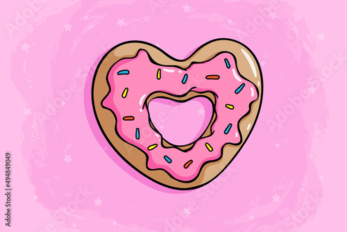 cute strawberry donut with love form on pink background