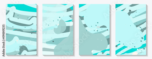 A modern set of blue covers with abstract dynamic thick stripes