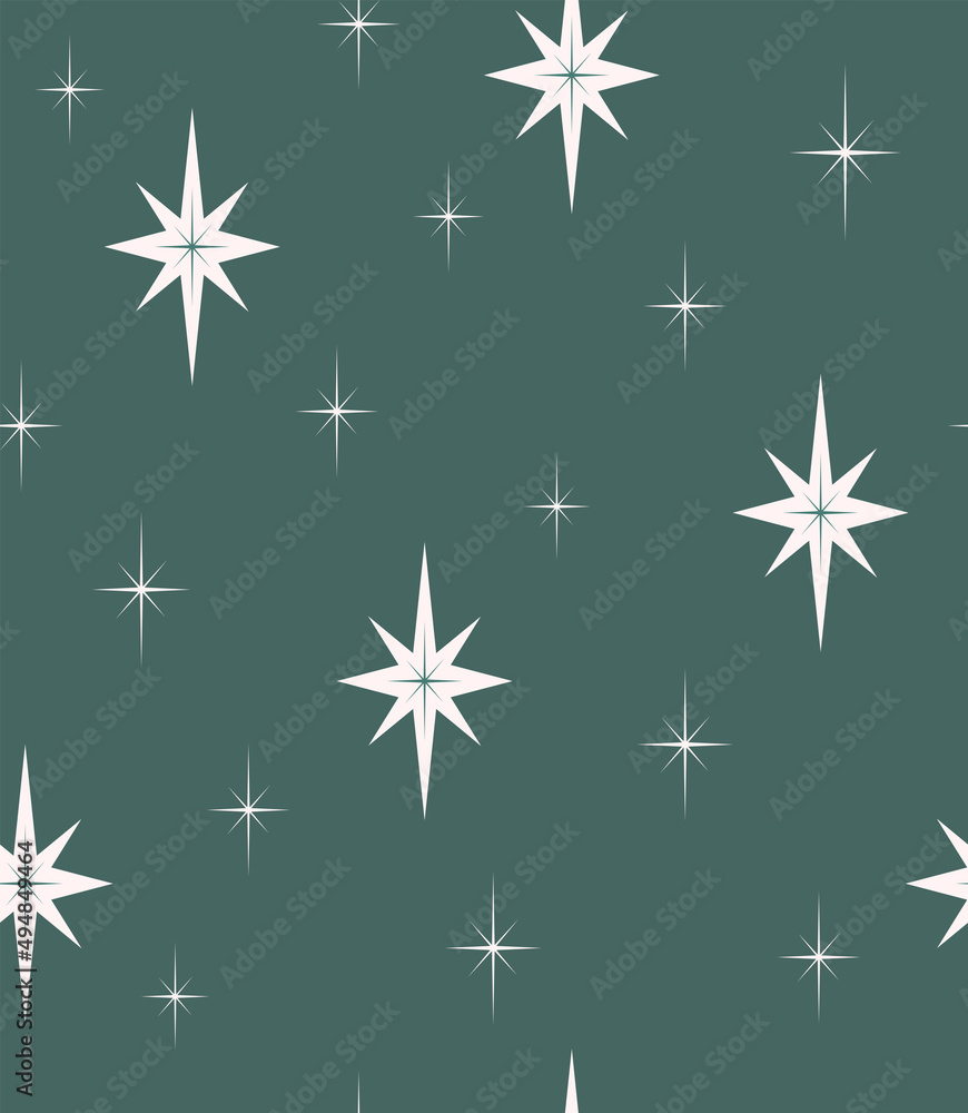 Christmas and New Year Holidays seamless pattern. Vector illustration with stars. Vintage background, print for wrapping paper, fabric, stationery, wallpaper Christmas and New Year Holidays seamless pattern. Vector illustration with stars. Vintage background, print for wrapping paper, fabric, stationery, wallpaper
