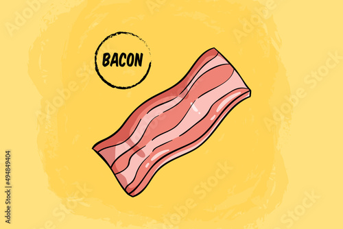 delicious cute bacon vector illustration on yellow background