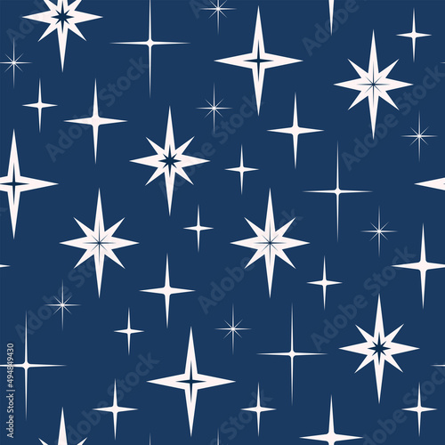 Christmas and New Year Holidays seamless pattern. Vector illustration with stars. Vintage background, print for wrapping paper, fabric, stationery, wallpaper