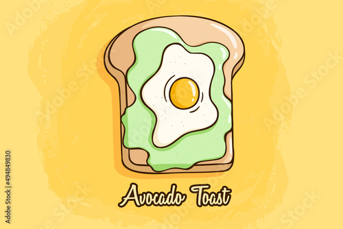 avocado toast with fried egg on yellow background